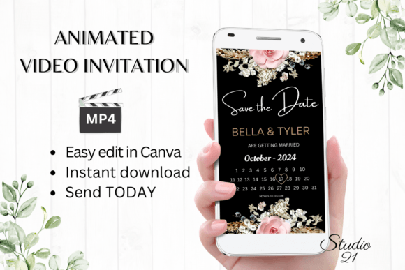Boho Save the Date W2127B: Your Instant Digital Wedding Invite