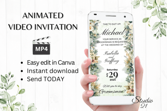 Electronic Groomsman Proposal W3424GM: A Digital Template for Modern Invites