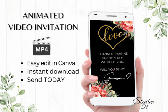 Floral Groomsman Proposal W3131GM: A Modern Digital Invitation