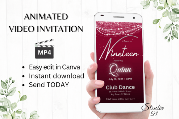 Stunning 19 Birthday Invitation: Download & Edit Instantly