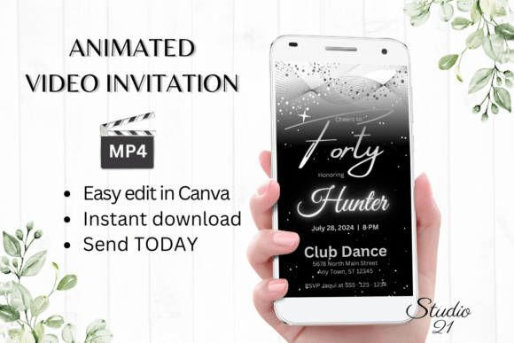 Stunning 40th Birthday Invitations: Digital Animated Templates